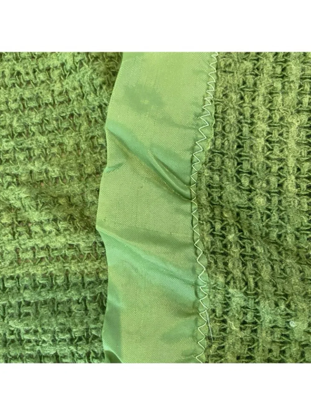 Vintage Sears Waffle Weave Blanket Avocado Green 74x68 Nylon/Rayon